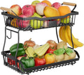 Simple Trending Fruit Basket 2-Tier Detachable, with Banana Hangers & Rust-Proof Metal Mesh, Ventilated Kitchen Organizer for Countertop, Perfect for Fruits, Vegetables, Snacks Storage