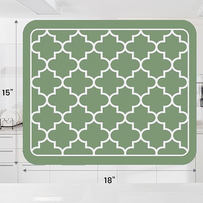 WISELIFE Dish Drying Mat Super Absorbent Drying Mat Large Dish Drying Mats for Kitchen Counter Easy Clean Dish Mat Kitchen Drying Mat15"x 18" Stylish Green