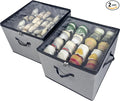 Shoe Organizer Box 2 Pack, Shoe Storage Organizer with Clear Cover, Adjustable Dividers Fits 16-32 Pairs, Fabric Shoe Organizer for Closet, Grey