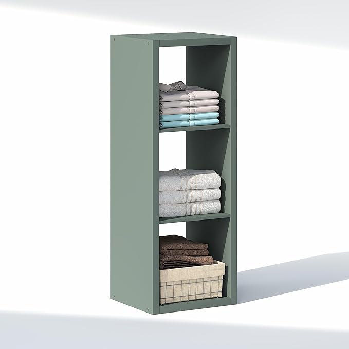 Furinno Cubic Closet Organizers and Storage, 3-Cube Closet Organizer, Open Shelf Closet Storage, Extra Thick Frame for Wardrobe, Bedroom, Living Room, Sage Green