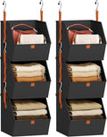 Collapsible Hanging Closet Organizer - 6 Tier Closet Shelves Storage System with Hooks, Fabric Hanging Storage Bins for Clothes, Foldable Storage Basket for Laundry, Bedroom, Rv, Black