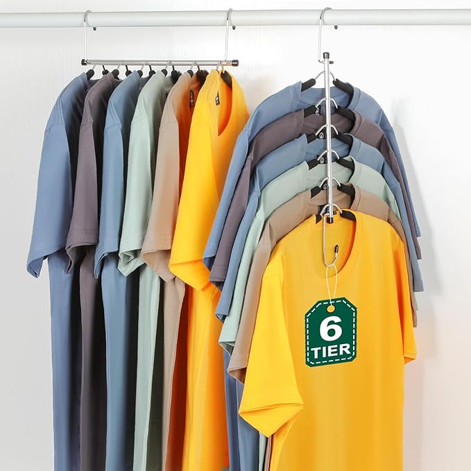 TOPIA HANGER Clothes Hanger Space Saving, 6 Tier Shirt Coat Hangers Space Saving No Bump Shoulder Hangers with No Slip Foam Padded Hangers Closet Organizers and Storage for Men and Women 2 Pack-CT64B