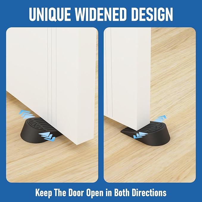 Rubber Widened Door Stopper Wedge – 2 Pack Black Door Stoppers Wedge for Bottom of Doorstop, Door Stop for Heavy Duty Doors with Self Adhesive Holder Ideal for Commercial & Home,Schools, Offices