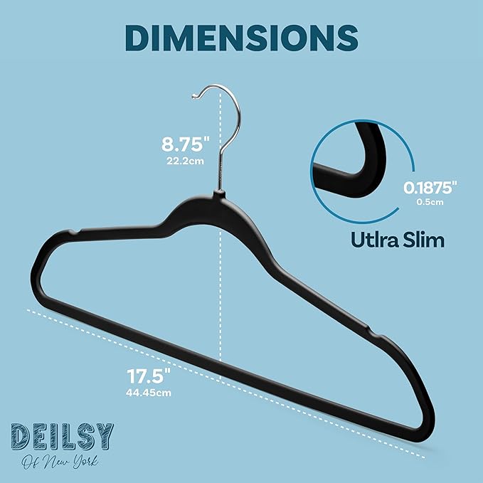 DEILSY™ Clothes Hangers Plastic Hangers - Durable Non-Velvet Plastic Hangers - Slim Hangers, Classic Shirt and Pant Hangers Black Plastic Hangers for Everyday Use Plastic Hangers 20 Pack