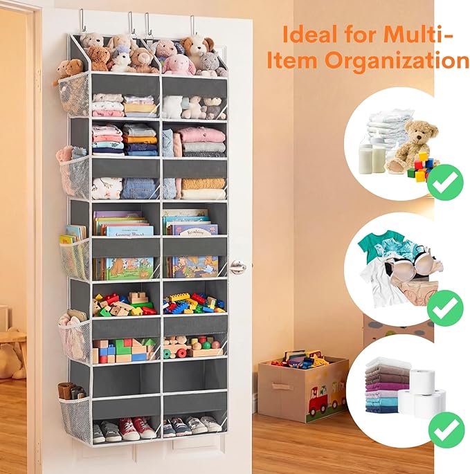 Over the Door Organizer 5 Tiers, Extra Large Behind Door Storage of 10 Compartments, 80 lbs Weight Capacity Over Door Organizer, Door Hanging Organizer for Closet, Diaper Organizer, Room storage | Behind Door Storage, Over Door Organizer, Room storage