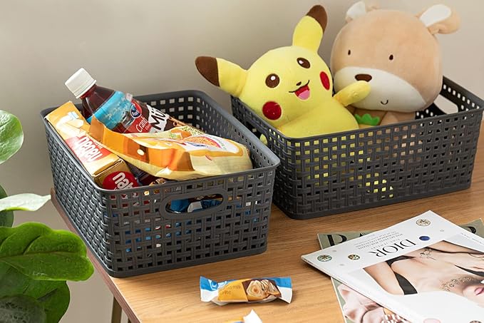 Plastic Storage Baskets for Organizing,11"X8.5"X4.7",Pack of 4 (Grey)