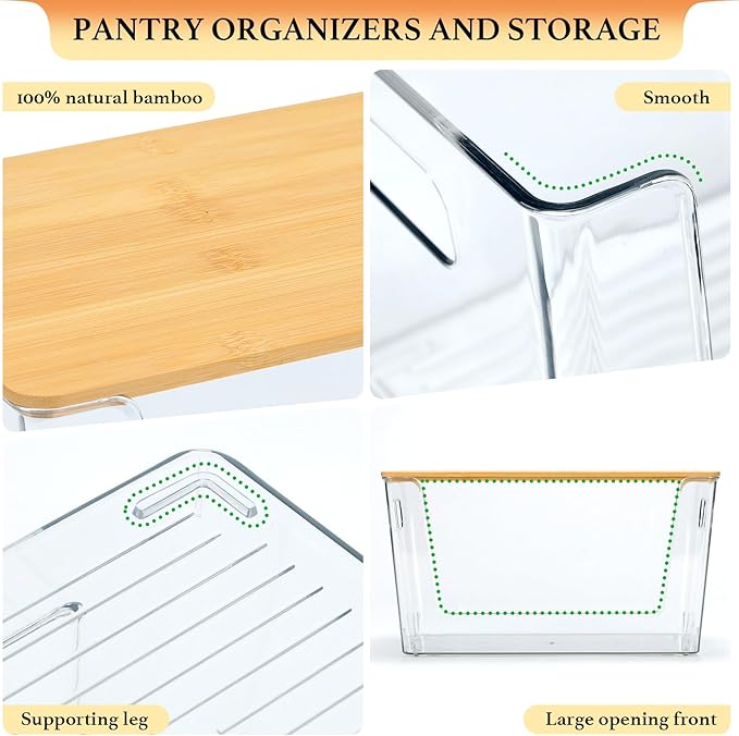 2 Pack Trash Bag Holder with Bamboo Lid - Stackable Under Sink Organizer & Garbage Bag Dispenser for Kitchen Organization - Large Plastic Holder for Laundry Room, Pantry, Bathroom, Cabinets