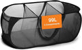 Foldable Laundry Baskets, Collapsible Mesh Laundry Hamper, Durable Pop Up Laundry Basket, 3 Compartments Clothes Hampers for Laundry, Easy to Carry & Sort for Dorm, Home, Kids Room, Travel Black