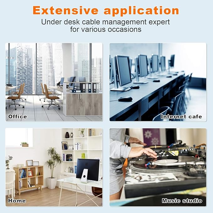 Under Desk Cable Management- 4 Pack Cord Organizer. Metal Wire Cable Management Tray for Office, Studio and Home. Super Sturdy Under Table Cable Managements - White Cable Organizer