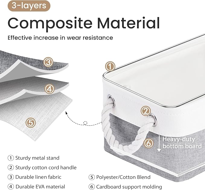 Storage Baskets for Shelves 11.8x7.9x5.2 Inch, Foldable Fabric Storage Bins with Handles, Small Storage Baskets for Organizing Closet, Office, Home Organization (1-Pack, White&Gray)