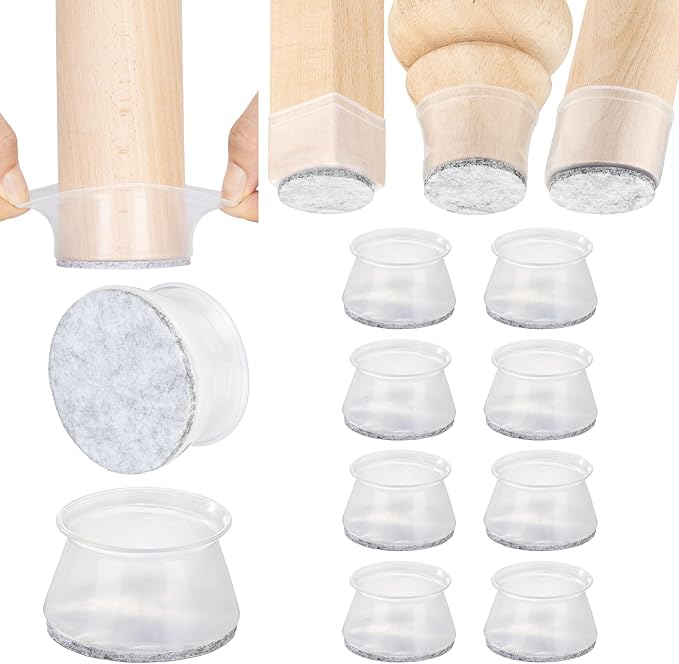 Aneaseit Chair Leg Floor Protectors - 8 pcs Clear - Felt Bottom Silicone Pads for Hardwood Floors & Furniture Feet - Rubber Caps for Chairs - X-Large