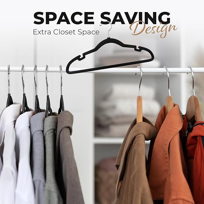 100 Pack Velvet Hanger for Shirt Pants Dresses Skirts Suits Jackets - Slim Space Saving Design - Standard Coat Hanger - Sturdy & Durable Design with Shoulder Grooves Hook