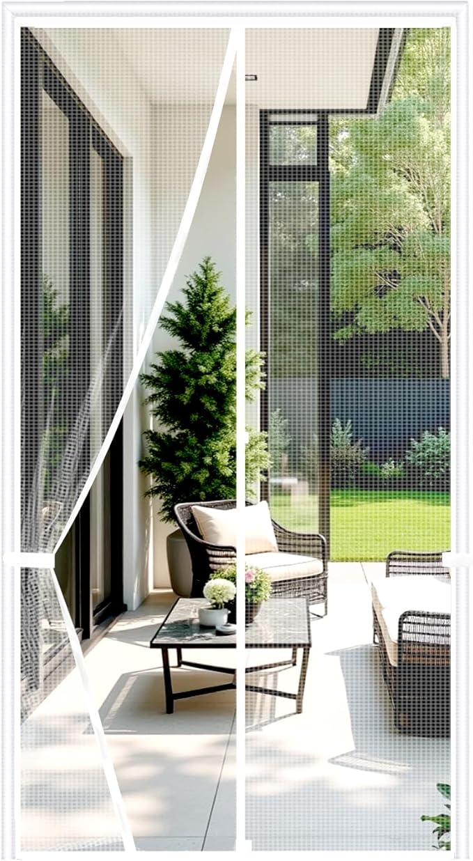Sunolga 34 x 81 Inch Magnetic Screen Door, Fits Doors Size 32 x 80 Inch, Reinforced Fiberglass Screen Door Mesh with Full Frame Hook & Loop, Door Screen Magnetic Closure for Hands-Free