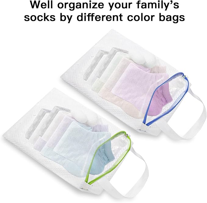 5-Pack Sock Laundry Bags with Metal Hooks, 10x12 Inch Mesh Washing Machine Bags, for Sorting & Storage