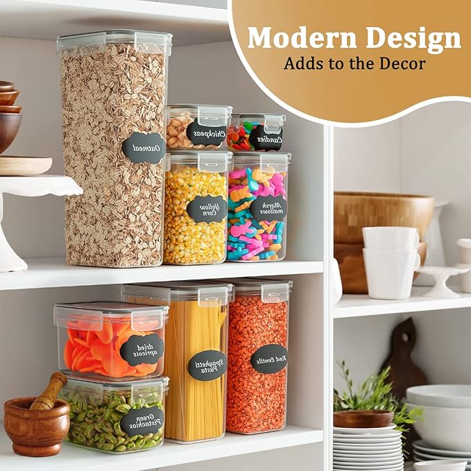 stusgo Airtight Food Storage Containers with Lids, BPA Free Clear Pantry Storage Container for Kitchen Food Pantry Organizers and Storage, Plastic Pantry Organiser for Cereal,Flour and Sugar 42 pack