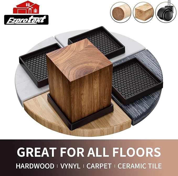 Ezprotekt Non Slip Furniture Pads, 4 Pcs 2.5" Rubber Caster Cups, Anti Skid Furniture Coasters for Hardwood Floors, No Slide Furniture Gripper, Floor Protector for Bed Couch Furniture Stoppers (Brown)