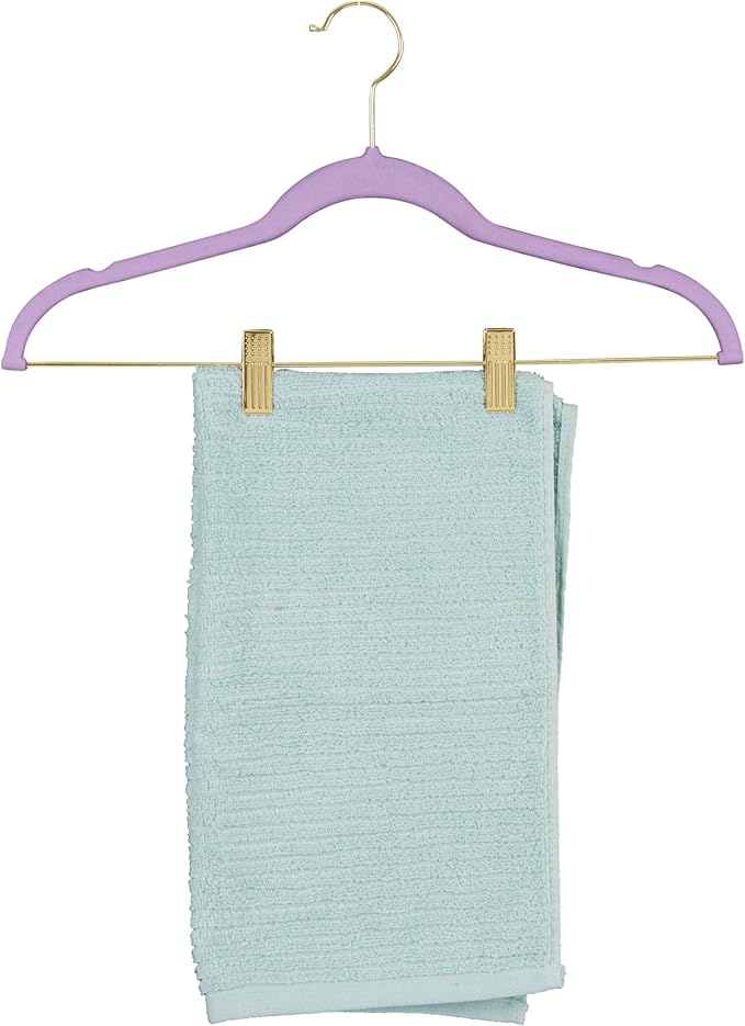 Simplify 6 Pack Velvet Hangers with Clips | Skirt and Pants | Slim Space Saving | Closet Organization | Non-Slip | Prevent Creases | Swivel Neck | Durable | Lavender