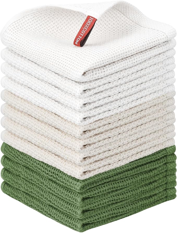 Nialnant 12 Pack Dish Cloths,100% Cotton Dish Towels for Washing Dishes,Soft and Absorbent Kitchen Cleaning Rags - 12x12 Inch