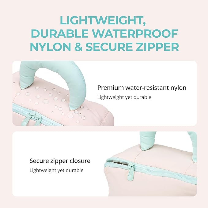 Tuck Hanging Toiletry Bag - Water-Resistant Travel Makeup Organizer with Spacious Compartments & Padded Handle for Women (Blush Petal & Mint) (Fold Travel Makeup Bag)