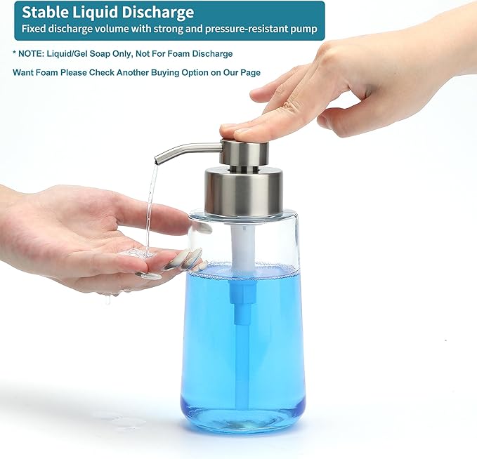 Doiliese Soap Dispenser, Glass Hand Soap Dispenser with Rust Proof Pump, 16oz Liquid Soap Container with Waterproof Labels, Dish & Hand Soap Pump for Bathroom, Kitchen, Brushed Nickel, Pack of 2