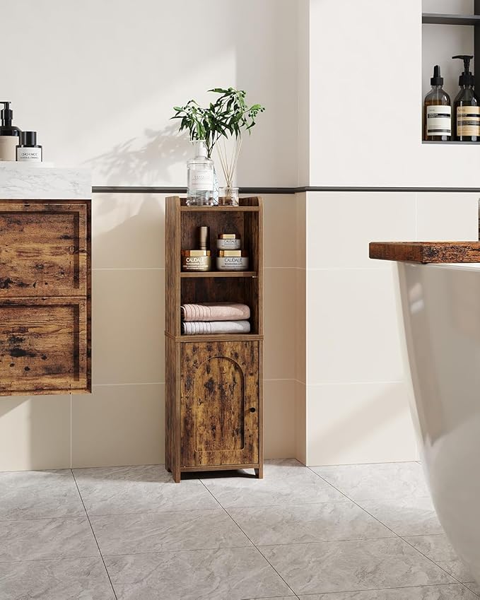 Bathroom Storage Cabinet, Corner Floor Cabinet with Doors and Adjustable Shelf, Narrow Toilet Paper Cabinets, Bathroom Organizer for Small Spaces, Rustic Brown BC39701X