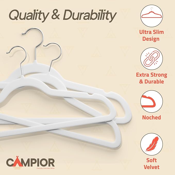 White Velvet Hangers 10 Pack – 360° Swivel Hook, Non-Slip and Space Saving Hangers, Heavy-Duty 11 lbs Weight Capacity - Smooth Velvet Finish for Crease-Free Clothes and Effortless Closet Organization