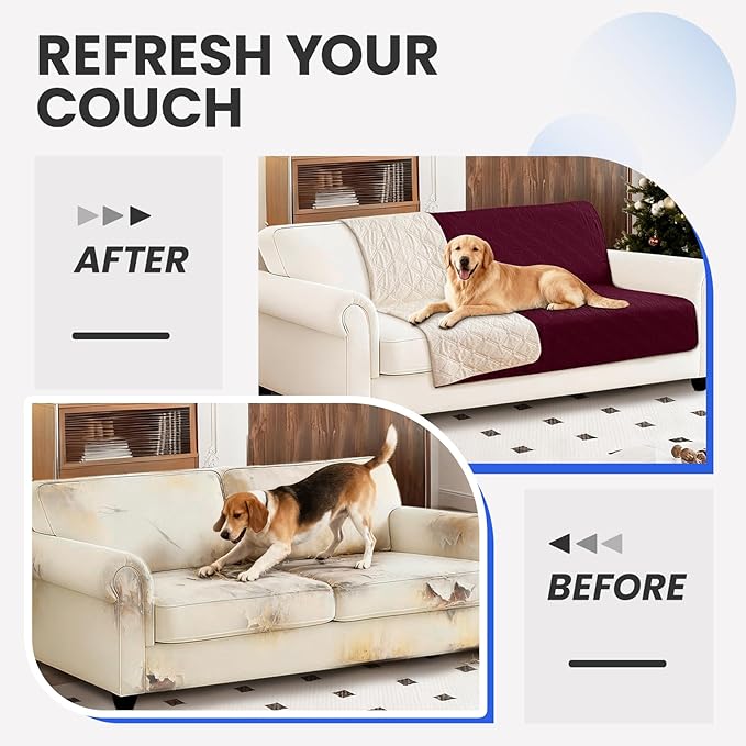 Waterproof Dog Bed Cover, Non-Slip Dog Blanket for Couch, Couch Covers for Dogs Washable, Pet Blanket for Furniture, Pet Bed Mat for Sofa, Car, Pet Supplies Christmas (82x82 Inch, Burgundy)