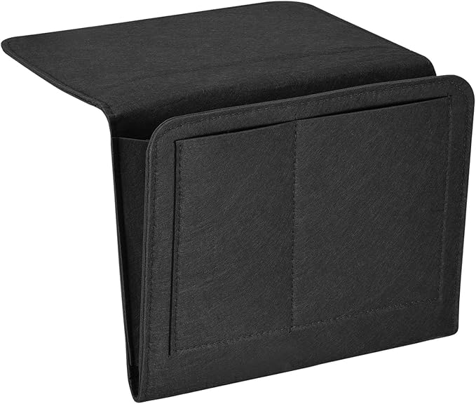 PATIKIL 11in Bedside Caddy, Bed Caddy Bedside Organizer Hanging 5 Pocket Soft Felt Bed Pockets Bedside Storage Organizer Remote Control Holder for Bedroom Phones Glasses, Black