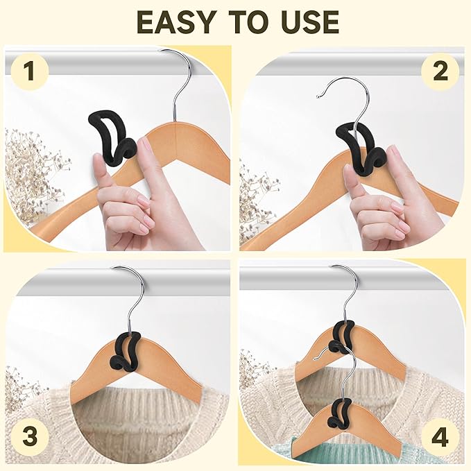 Clothes Hanger Connector Hooks, 60 Pcs Heavy Duty Velvet Clothes Hangers with Cascading Hook, Space Saver Mini Cascading Hangers for Clothes, Closet(Black)