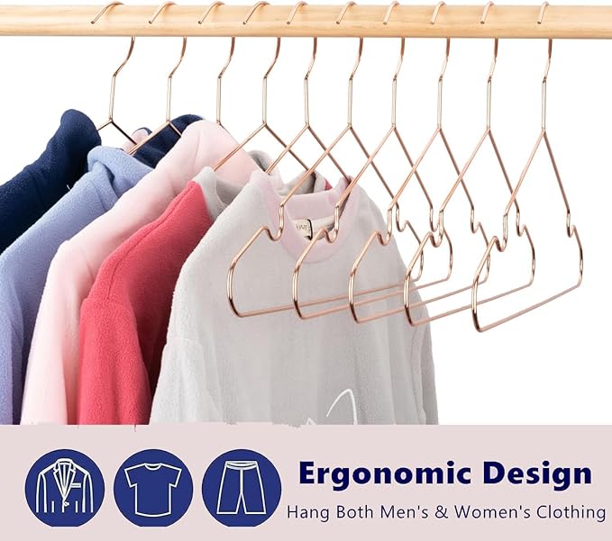 Premium Metal Rose Gold Clothes Hangers Set - 20 Clothes & 10 Pants Hangers, Metal Space Saving Clothes Hangers, Non-Slip, Heavy Duty for Coat, Suit, Skirt 20 Hanger Connectors