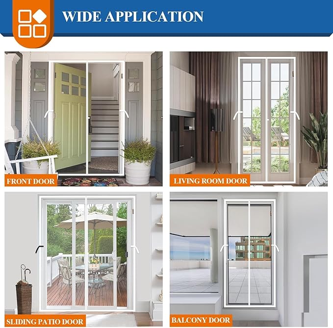 MAGZO Customized Magnetic Screen Door White, Reinforced Polyester Scratch-Proof, Keep Annoying Creatures Out, Easy Install with Strong-Adhesive Hook&Loop, Enjoy Beauty Sunshine and Let Fresh Air Flow