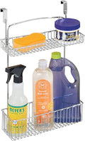 mDesign Over Cabinet Kitchen Storage Unit - Practical Organiser with Stainless Steel Storage Baskets - Hanging Cupboard Organiser for Cleaning Supplies and Cookware - Chrome