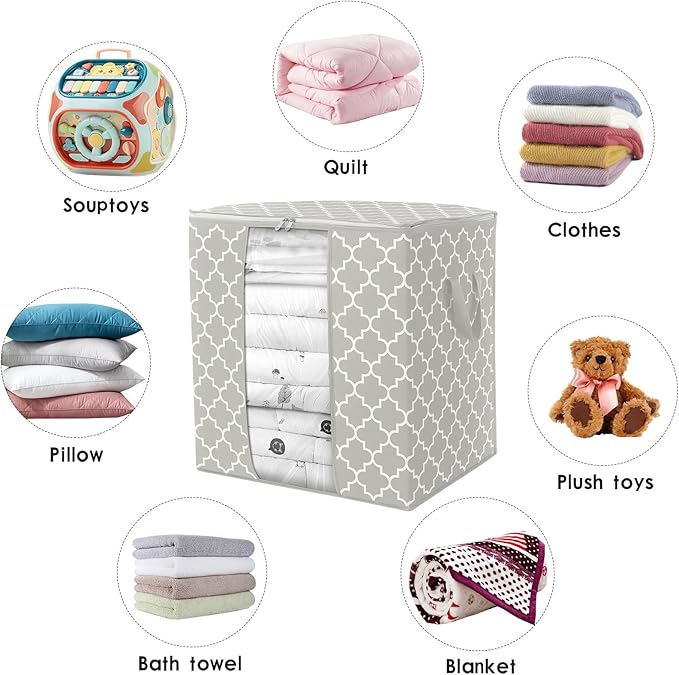 WISELIFE Storage Bags 8 Pack/100L Large Blanket Clothes Organization and Storage Containers for Comforters,Bedding, Foldable Organizer with Reinforced Handle, Clear Window, Sturdy Zippers,Lvory