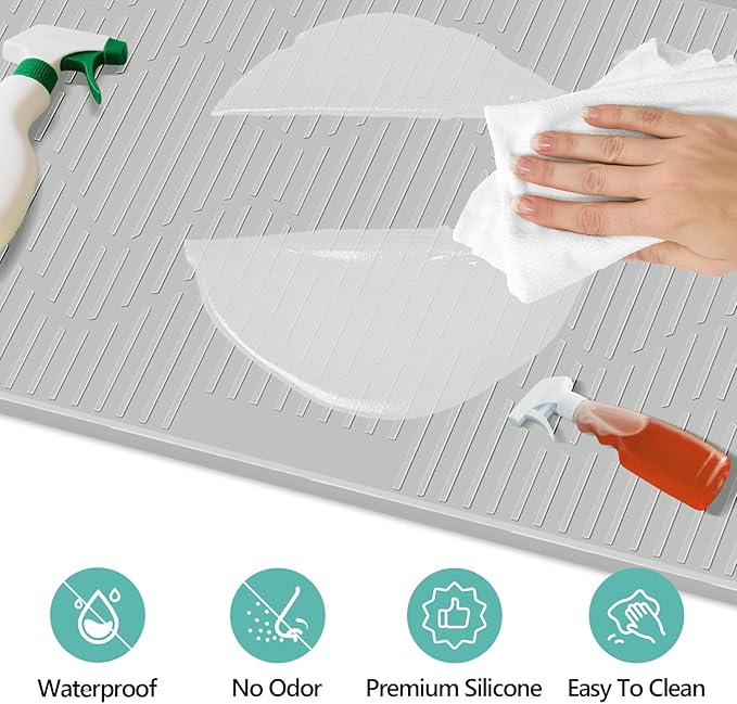 Lanstics 36" x 24" Under Sink Mat for Kitchen Under Sink Organizer Waterproof Raised Edge Silicone Mat Sink Protector Silicone Organizers Tray for Kitchen Bathroom