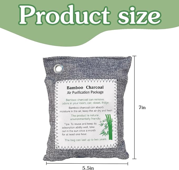 Bamboo Charcoal Air Purifying Bag, Activated Charcoal Odor Absorber Moisture Absorber Car Fresheners Odor Eliminator for Home Car Closet Refrigerator Shoe Smell Remover Gym Bag Deodorizer, Grey