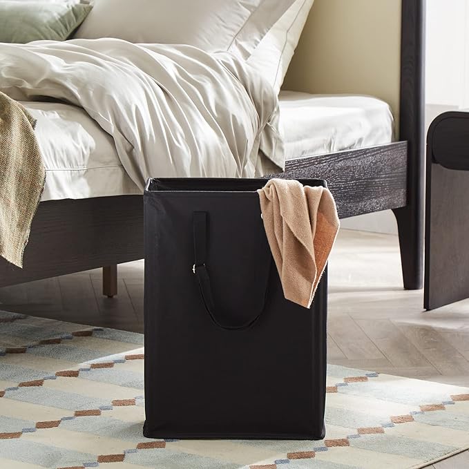 TECHMILLY Slim Laundry Hamper with Adjustable Long Handles, 45L Small Laundry Baskets with Mesh Top, Narrow Dirty Clothes Hamper for Bedroom, Closet, and Bathroom - Black, 2 Packs
