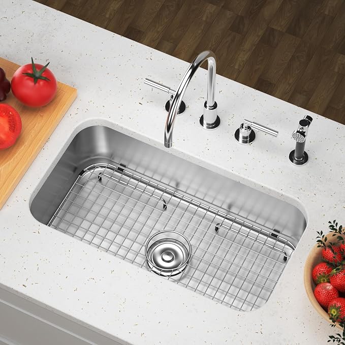 Sink Bottom Grid 27-1/2" x 14-1/4", Centered Drain with Corner Radius 3-1/2" (27-1/2" x 14-1/4" Center Drain) - for Single Bowl Kitchen Sink