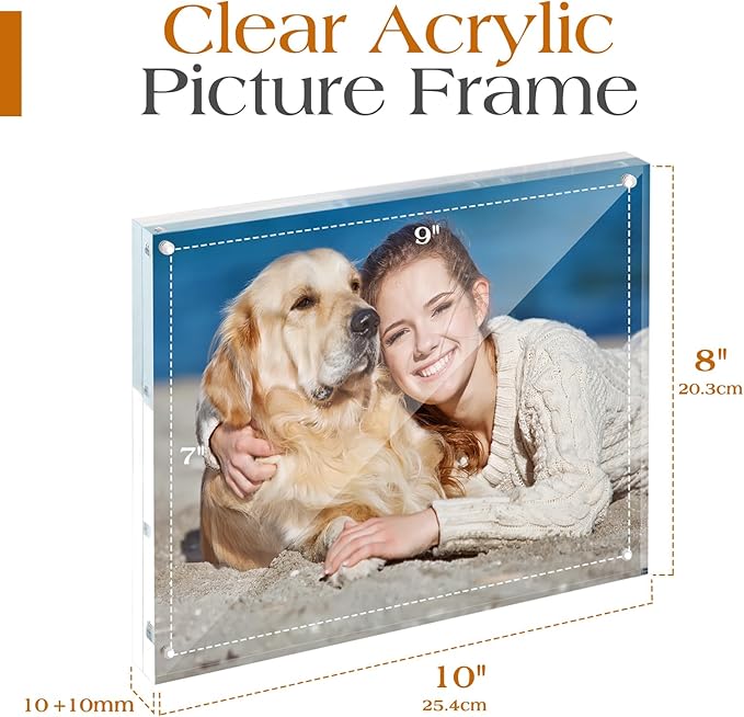 TWING Acrylic Frame 8 x 10, 3 Pack Premium Magnetic Picture Frame, Thickness 10+10MM Clear, Self Standing Photo Frame