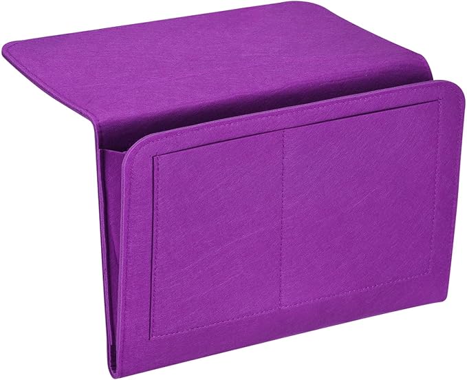 PATIKIL 13in Bedside Caddy, Bed Caddy Bedside Organizer Hanging 5 Pocket Soft Felt Bed Pockets Bedside Storage Organizer Remote Control Holder for Bedroom Phones Glasses, Purple
