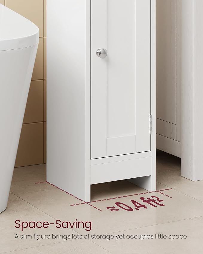 VASAGLE Small Storage Corner Floor Cabinet with Door, 7.9 x 7.1 x 31.5 Inches, Narrow Toilet Paper Storage Holder, Adjustable Shelves, for Bathroom, Living Room, Small Spaces, Cloud White UBBC310W01