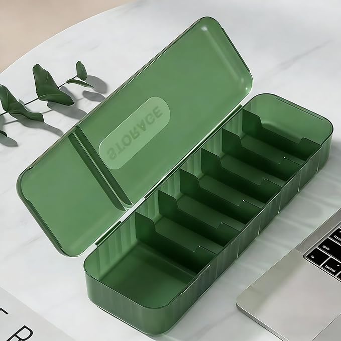 RayHenry Cable Organizer Box with Lid, Charger Cord Storage Box, Multifunctional Accessories Storage for Home Drawer Office Desk (Dark Green)