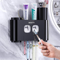 Toothbrush Holder,Multi-Functional Wall Mounted Toothbrush Holder,Toothpaste Dispenser for Bathroom with 2 Toothpaste Squeezers,5 Toothbrush Slots and 4 Cups(Black)