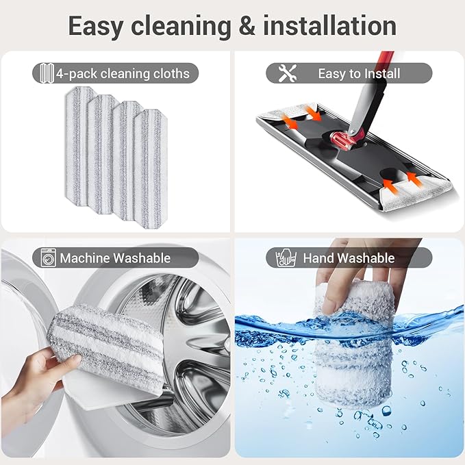 4Pcs Mop Replacement Pads, Compatible with H2prO Flat Mop System Universal Mop Pads Mop Head Refills Washable Wet Mop,Replacment for H2prO Size Mops