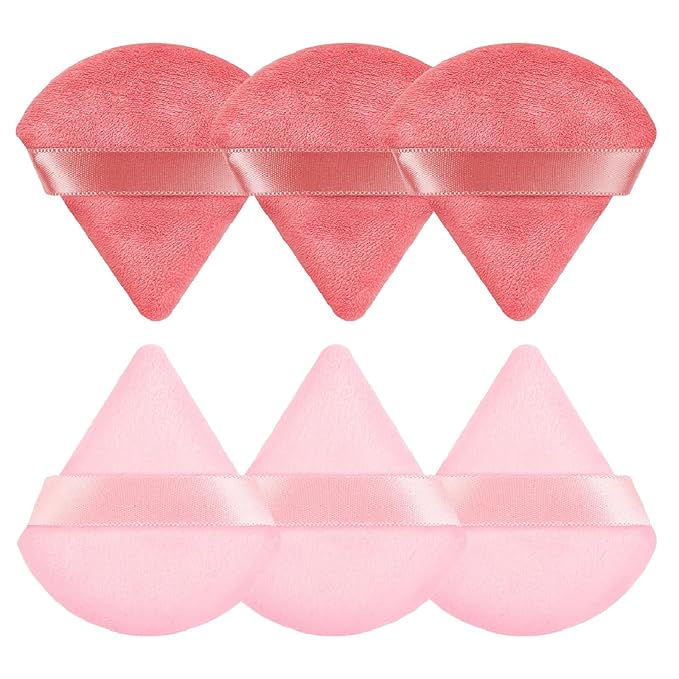 Pimoys 6 Pcs Powder Puff, Pink Gifts for Women Face Soft Triangle Makeup Puff Velet Makeup Sponge for Loose Powder (Pink)