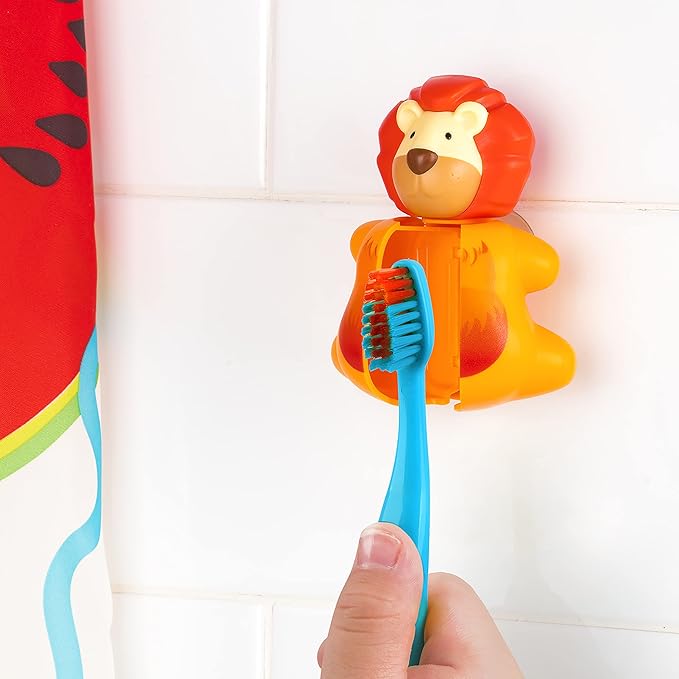 Flipper Fun Animal Lion Toothbrush Cover – Kids Toothbrush Holder with Cover – Toothbrush Holders for Bathrooms - Suction Cup Toothbrush Holder