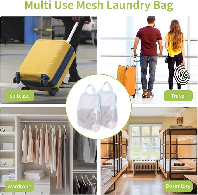 OTraki 2Pcs Small Laundry Bags 10x12 Inch Delicates Lingerie Bags Mesh Wash Bags Hanging Laundry Bag Sock Bra Underwear Storage Laundry Room Organization,Don't Drying, Melting 140-176℉,White