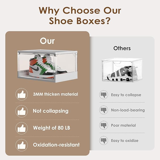Thicken & Sturdy Clear Shoe Boxes with Magnetic Door, 3 Pack Stackable Multi-functional Shoe Storage, Shoe Organizer for Closet, Space Saving, 360 ° Dustproof & Moisture-proof, Fits Up to US Size 13