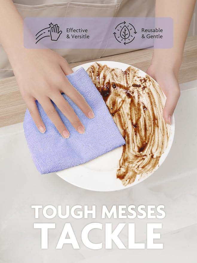 Fantasticlean Microfiber Cleaning Cloth Roll -40 Pack, Tear Away Microfiber Towels, 12" x 12", Reusable, Washable, Scratch Free, Ultra Absorbent for All-Around Cleaning Supplies (Lavender)