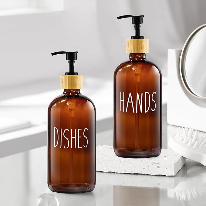2 Pack Soap Dispenser,17 Oz Refillable Glass Soap Dispenser for Dispense Hand Soap, Dish Soap, Lotion