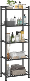 5 Tier Bathroom Storage Open Shelf Unit, Free-Standing Metal Corner Rack Shelving for Kitchen, Living Room, Hallway (Black, Wider 5 Tier)